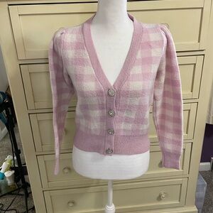 Astr the Label Pink and White Picnic Plaid Cardigan size‎ small preowned